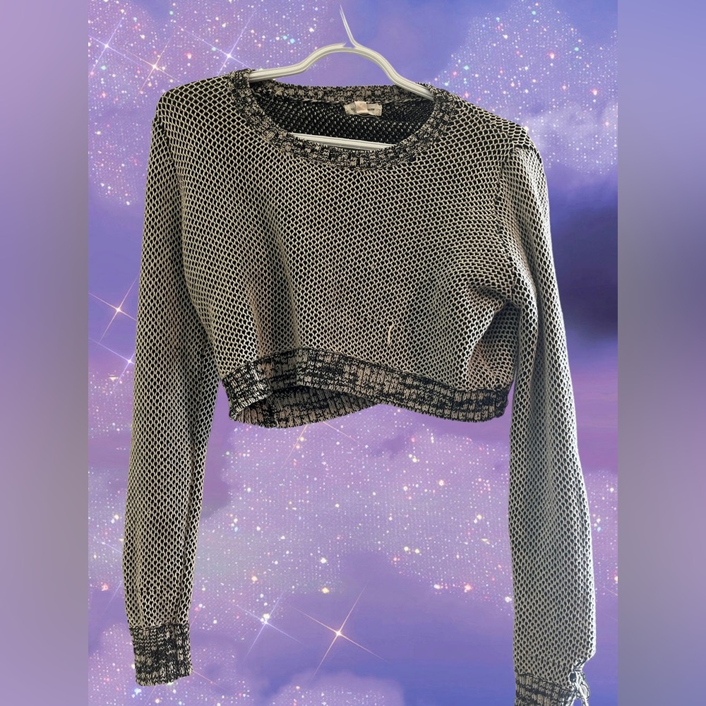 Cropped fishnet sweater